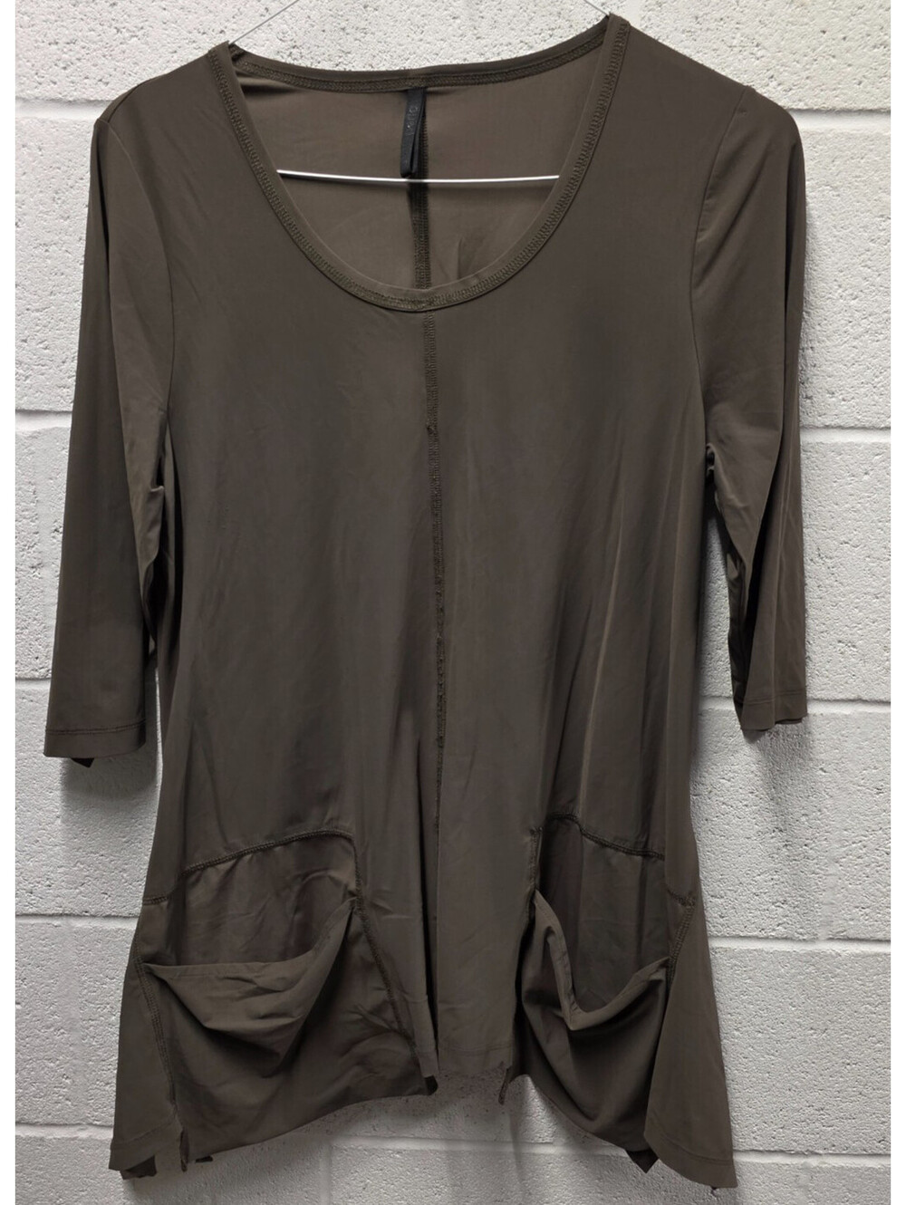 Porto San Francisco Taupe Dress Tshirt top pockets Size 4 S M